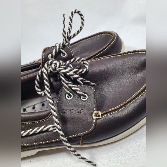 Crocs Above Deck Shoe Dark Brown Leather Boat Shoes Womens Size 9 - Picture 5 of 8